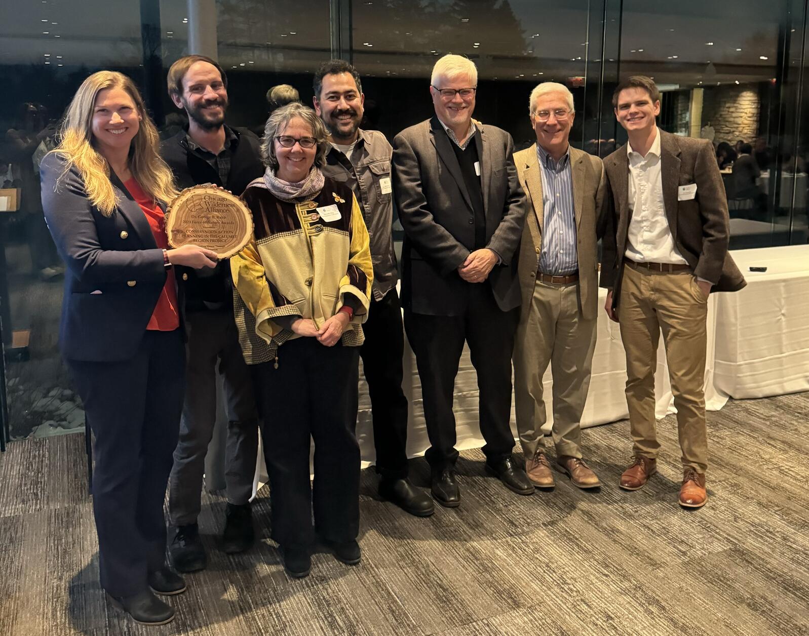 A group of several members of the Calumet Land Conservation Partnership gathered at the Celebration of Conservation event to accept the Force of Nature Award. 