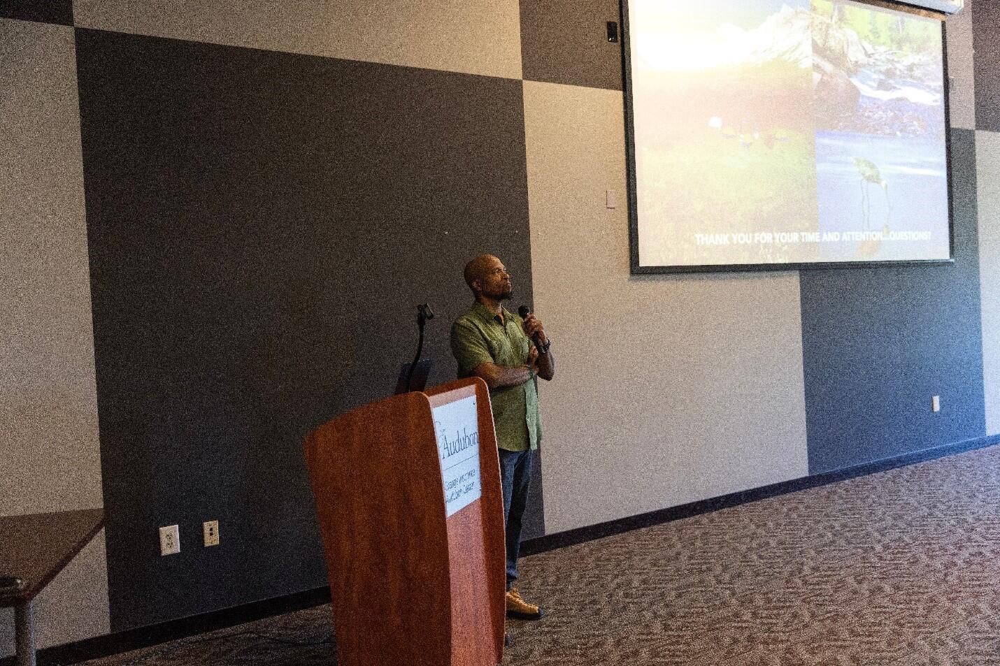 Dudley Edmondson, Author of “Black & Brown Faces in America’s Wild Places,” a book that highlights people of color’s experiences with the outdoors in hopes to inspire others, hosted a presentation at the Grange Insurance Audubon Center.